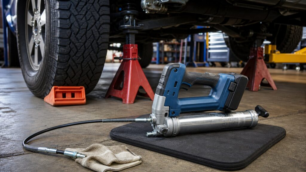 cordless grease guns shopping setup for lift and safety requirements with practical vehicle-focused details