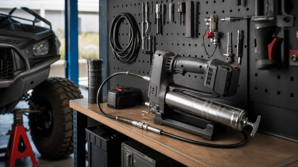 cordless grease guns shopping setup for space-saving garage setups with practical vehicle-focused details