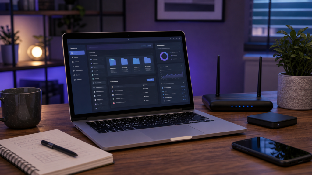 Ultra photorealistic calm creator website desk hero image for DreamHost Shared Hosting review