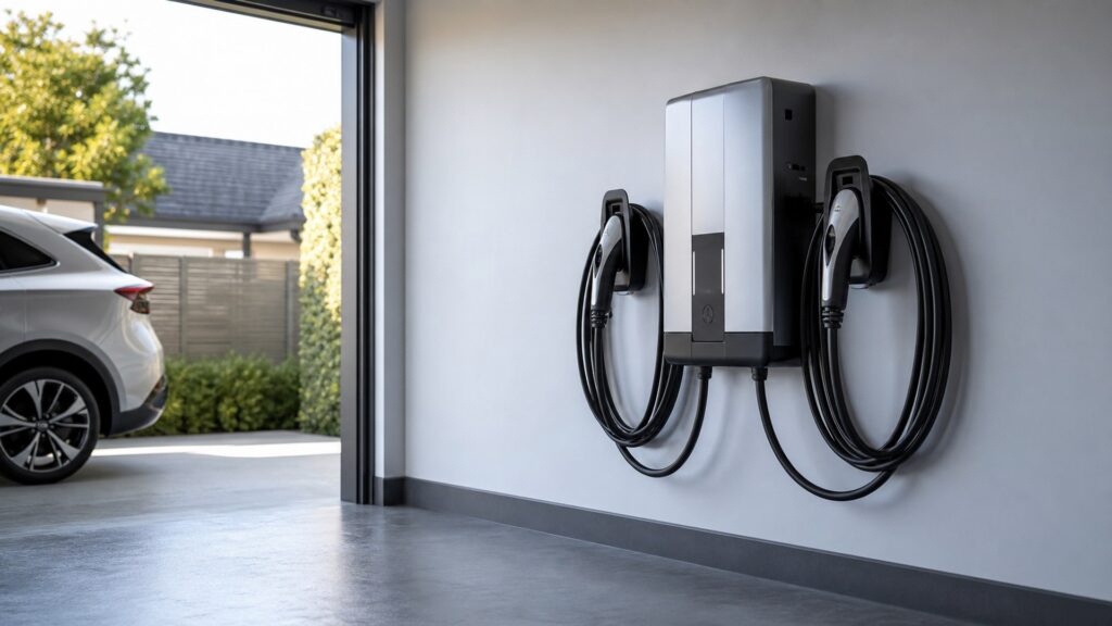 dual port ev chargers shopping setup for charging cable management with practical vehicle-focused details