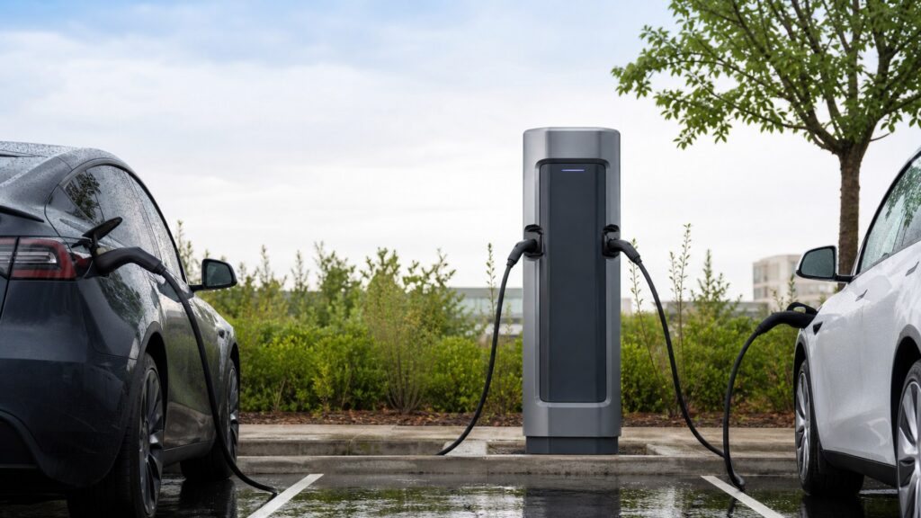 dual port ev chargers shopping setup for outdoor charging installations with practical vehicle-focused details
