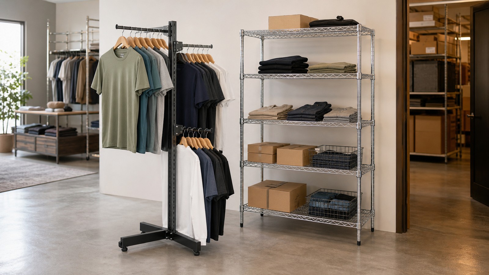 Econoco K85 2-Way Rack vs Uline H-2528 Chrome Wire Shelving Unit: Which Retail Display Racks Is Better?