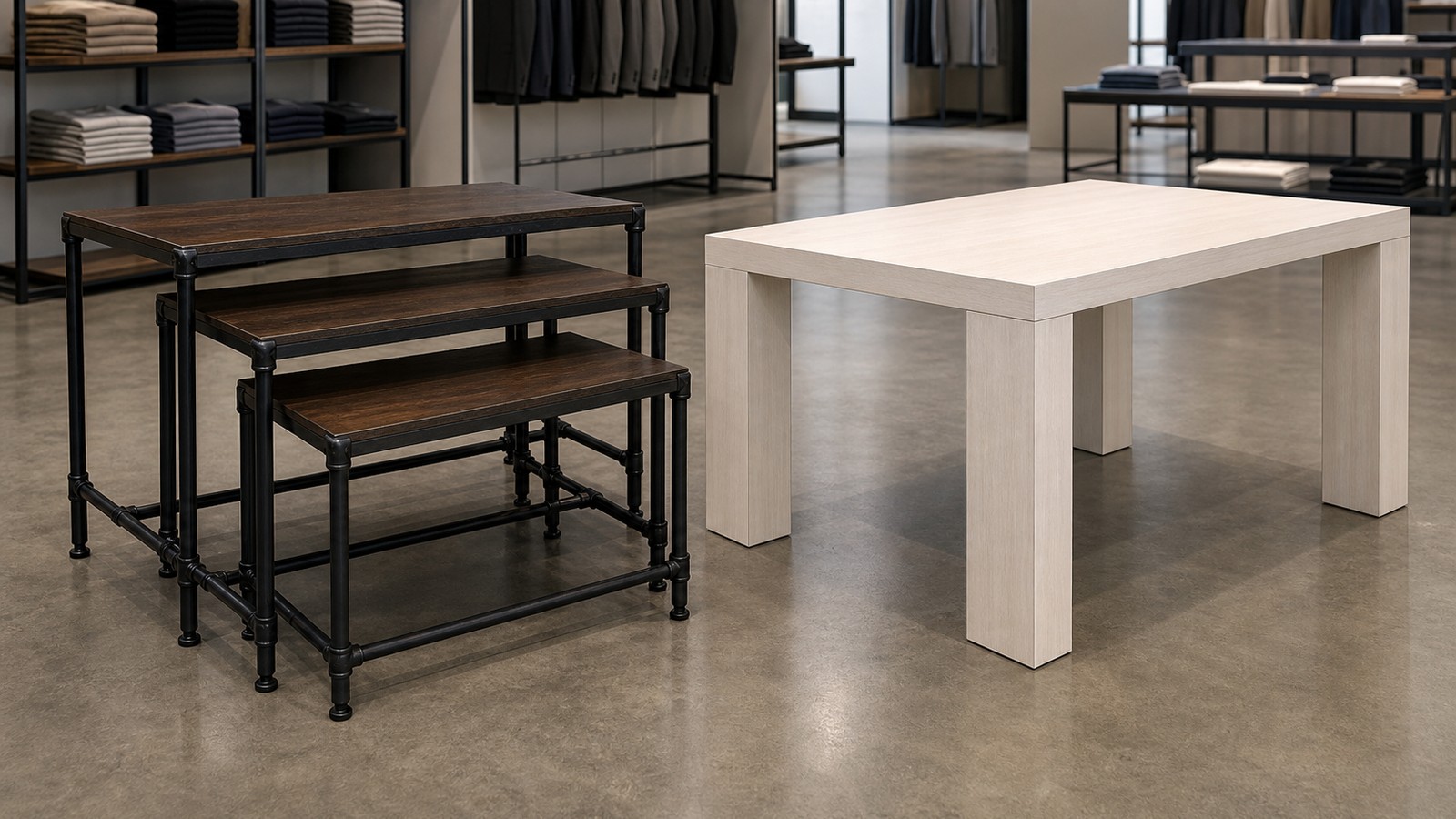 Econoco Pipeline Nesting Table vs Econoco Rectangular Display Table: Which Retail Display Tables Is Better?