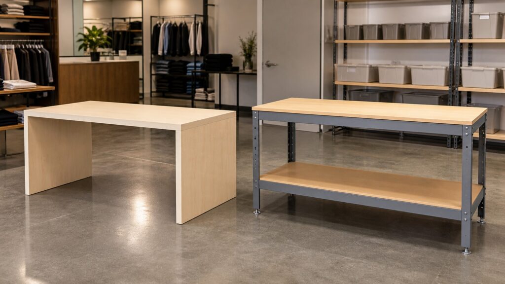Econoco Rectangular Display Table vs Uline H-3788 Packing Table business comparison image
