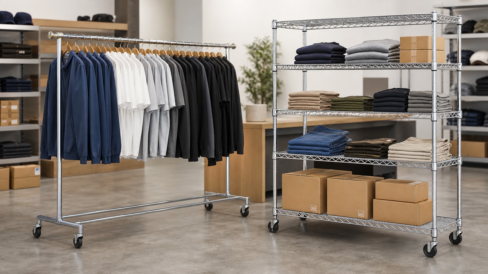 Econoco RZK/8 Round Rack vs Uline H-2528 Chrome Wire Shelving Unit: Which Retail Display Racks Is Better?