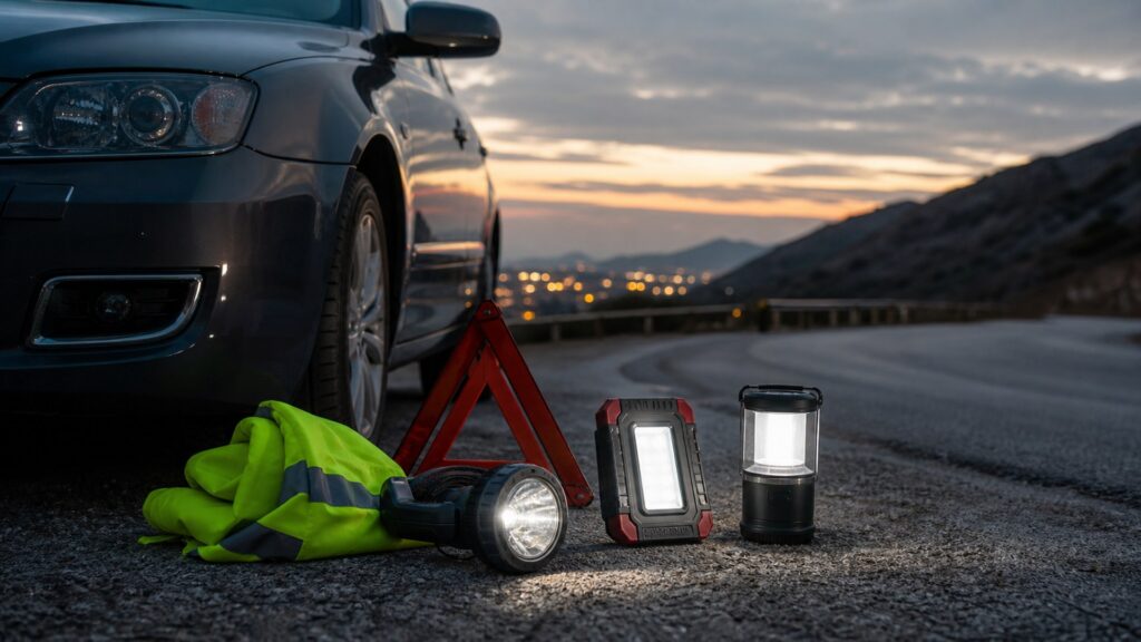emergency flashlights shopping setup for roadside emergency prep with practical vehicle-focused details