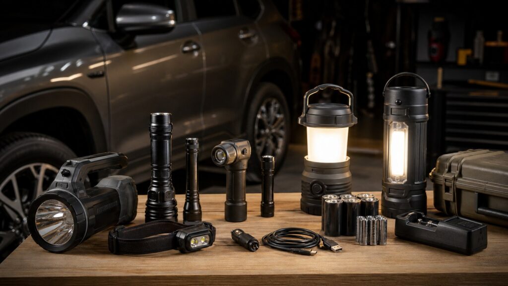 emergency flashlights shopping setup for overall selection with practical vehicle-focused details