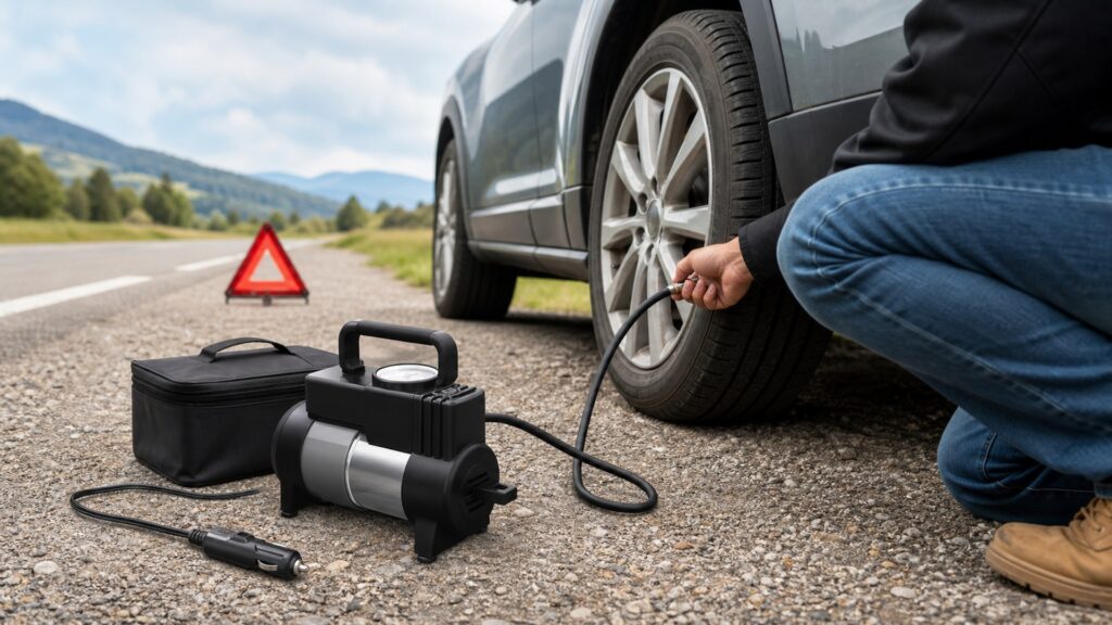 emergency tire inflators shopping setup for roadside emergency prep with practical vehicle-focused details