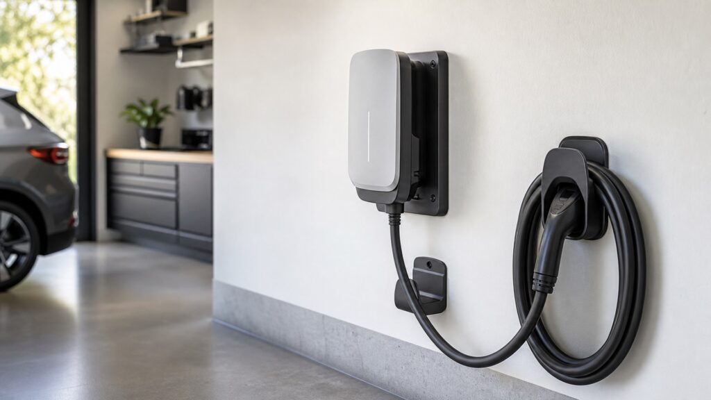 ev charger mounts shopping setup for charging cable management with practical vehicle-focused details