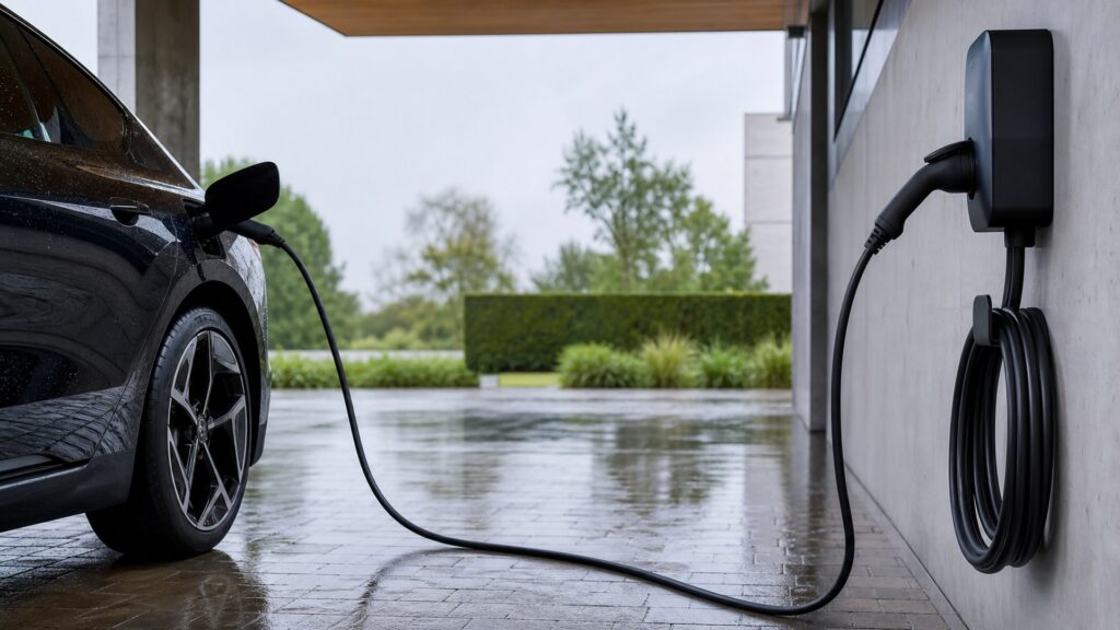 ev charging cables shopping setup for outdoor charging installations with practical vehicle-focused details