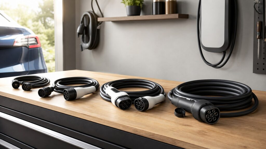 ev charging cables shopping setup for overall selection with practical vehicle-focused details