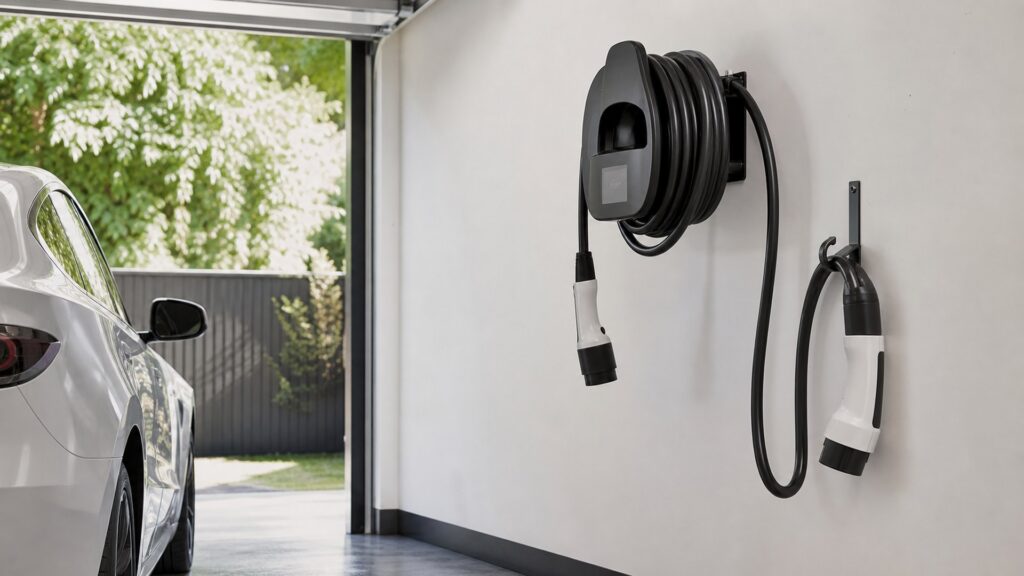 ev charging extension cables shopping setup for charging cable management with practical vehicle-focused details