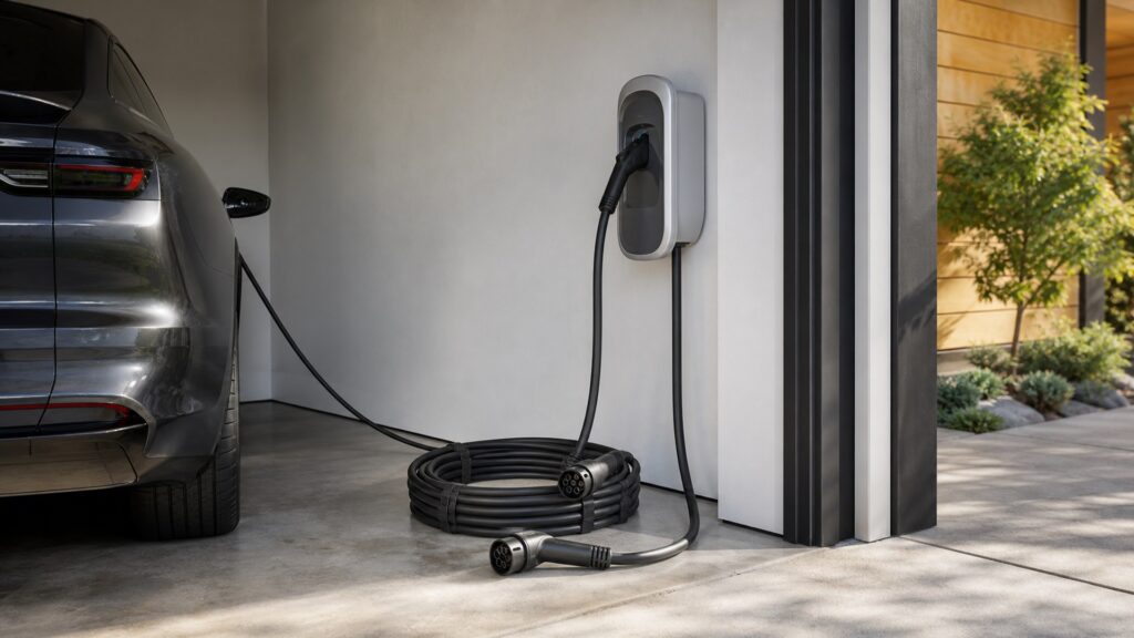 ev charging extension cables shopping setup for home charging setup with practical vehicle-focused details