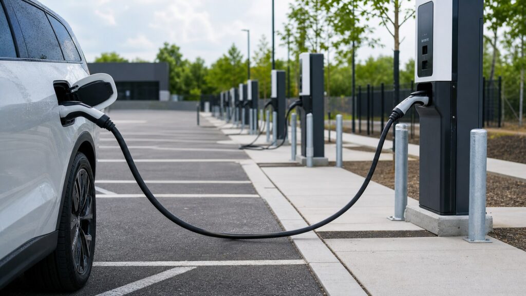 ev charging extension cables shopping setup for public and fleet charging with practical vehicle-focused details