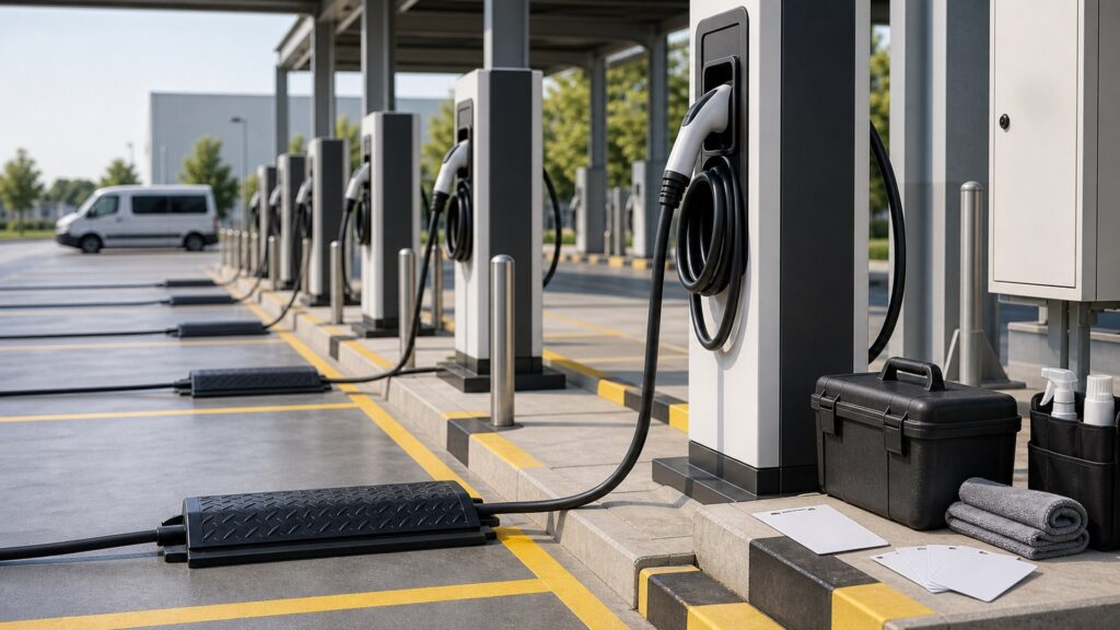 ev charging stations shopping setup for public and fleet charging with practical vehicle-focused details