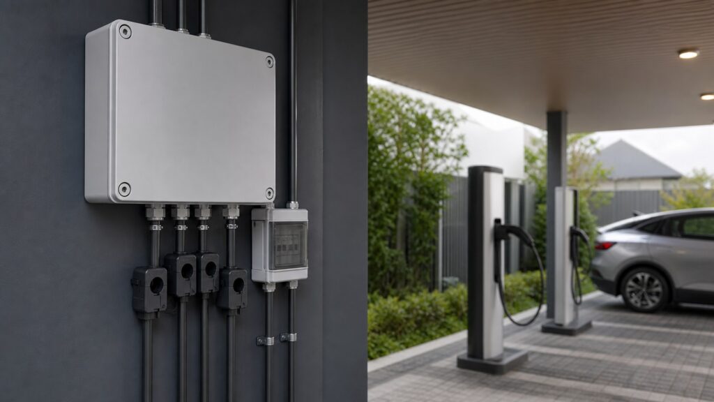 ev load balancing devices shopping setup for outdoor charging installations with practical vehicle-focused details