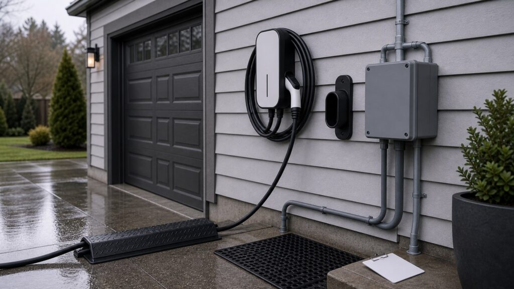ev power management shopping setup for outdoor charging installations with practical vehicle-focused details