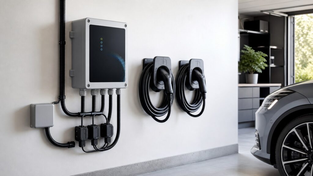 ev power monitors shopping setup for charging cable management with practical vehicle-focused details