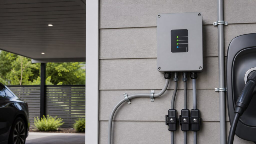 ev power monitors shopping setup for outdoor charging installations with practical vehicle-focused details