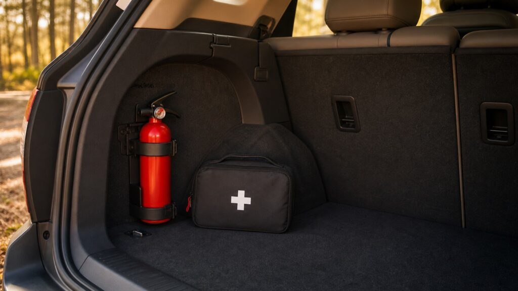 fire extinguisher mounts shopping setup for family vehicle safety with practical vehicle-focused details