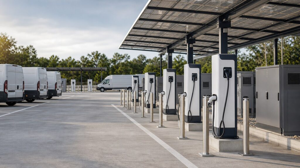 fleet ev chargers shopping setup for outdoor charging installations with practical vehicle-focused details