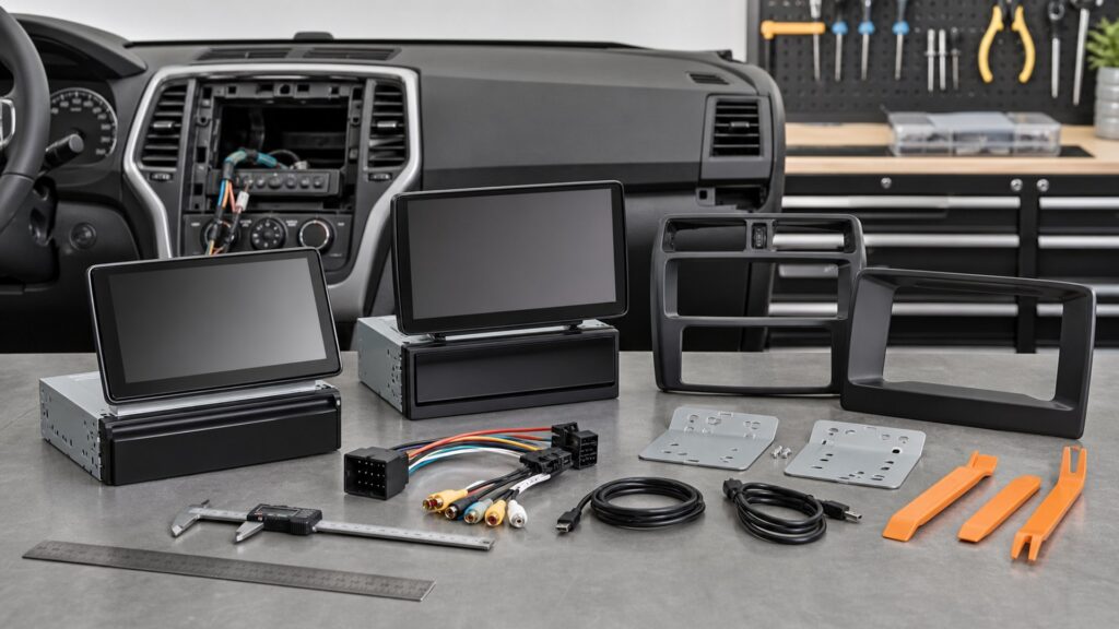 floating display head units shopping setup for vehicle compatibility checks with practical vehicle-focused details
