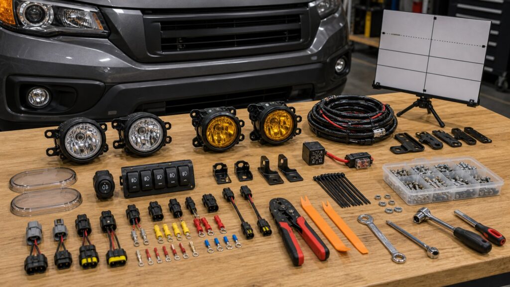 fog lights shopping setup for night driving visibility with practical vehicle-focused details