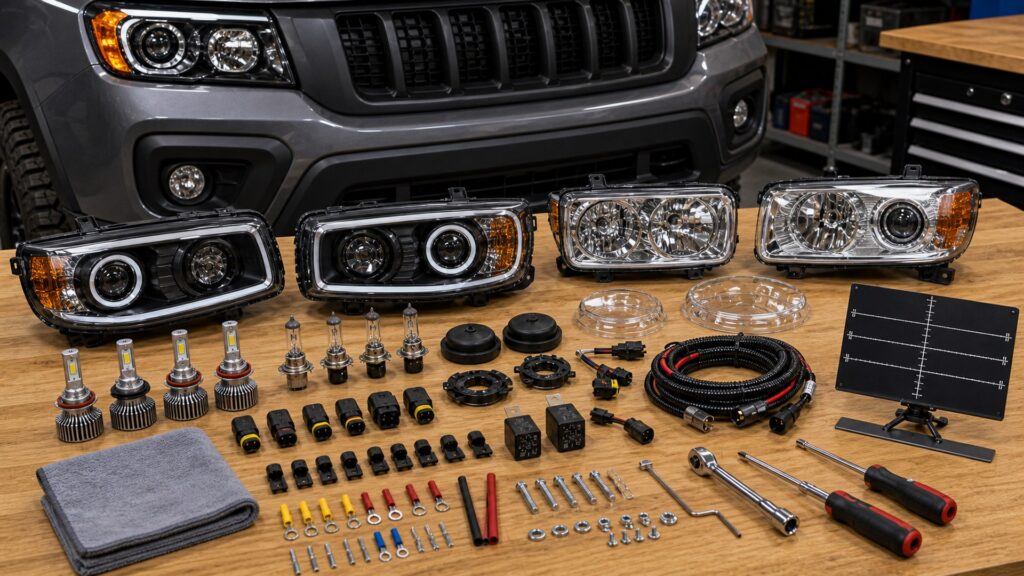 headlights shopping setup for night driving visibility with practical vehicle-focused details