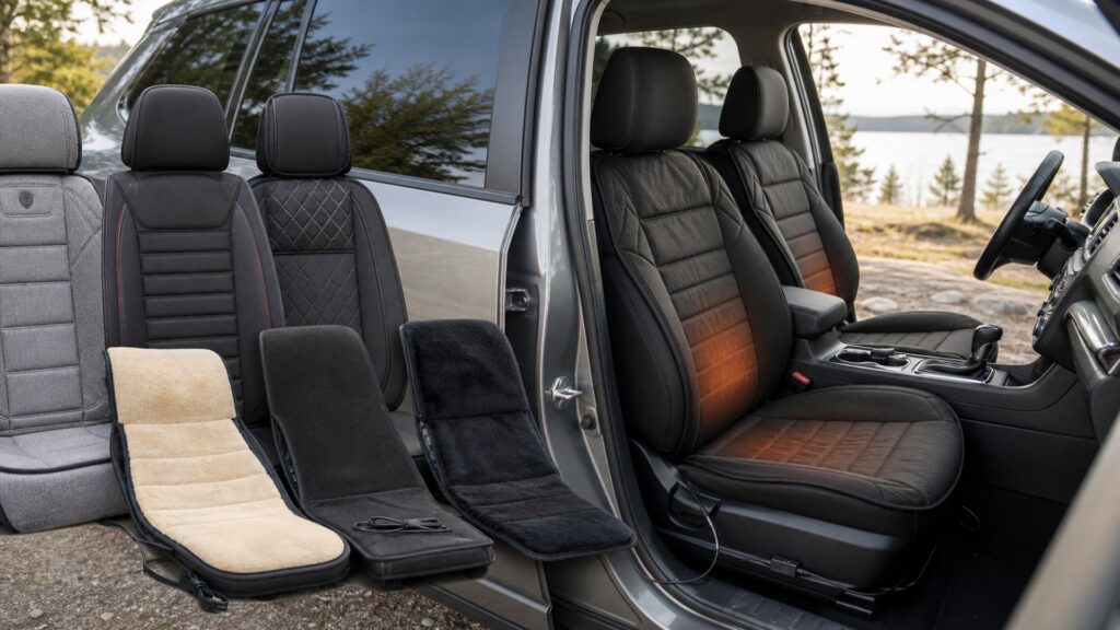 heated seat covers shopping setup for overall selection with practical vehicle-focused details