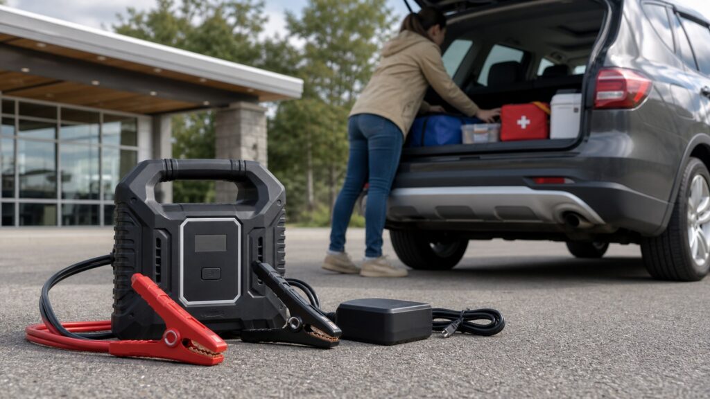 heavy duty jump starters shopping setup for family vehicle safety with practical vehicle-focused details