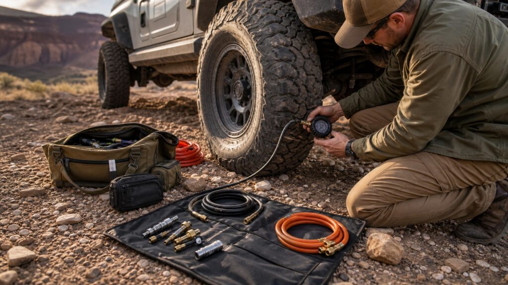 air down tire tools shopping setup for self-reliant travel prep with practical vehicle-focused details