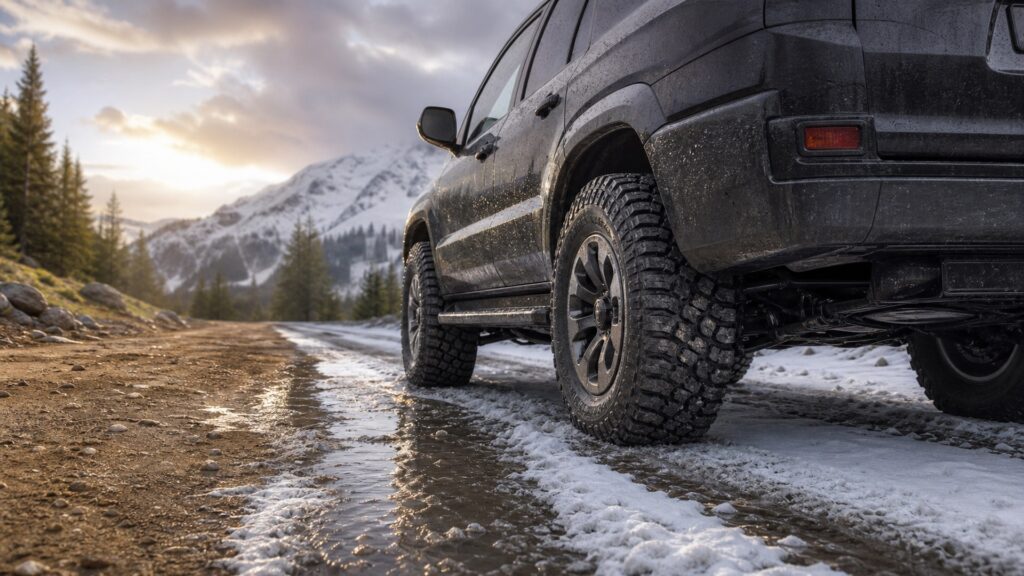 all-terrain tires shopping setup for seasonal driving conditions with practical vehicle-focused details