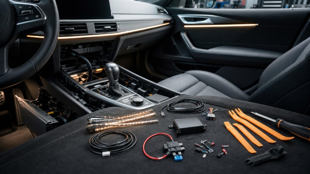 ambient interior lighting shopping setup for wiring and mounting planning with practical vehicle-focused details