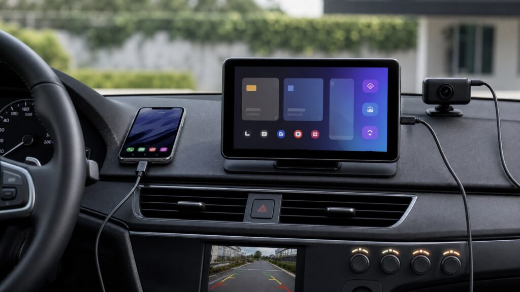 android auto displays shopping setup for screen, sensor, and app integration with practical vehicle-focused details