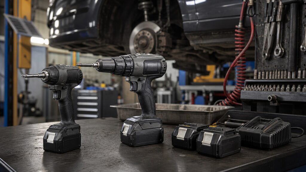 automotive drill drivers shopping setup for professional shop use with practical vehicle-focused details