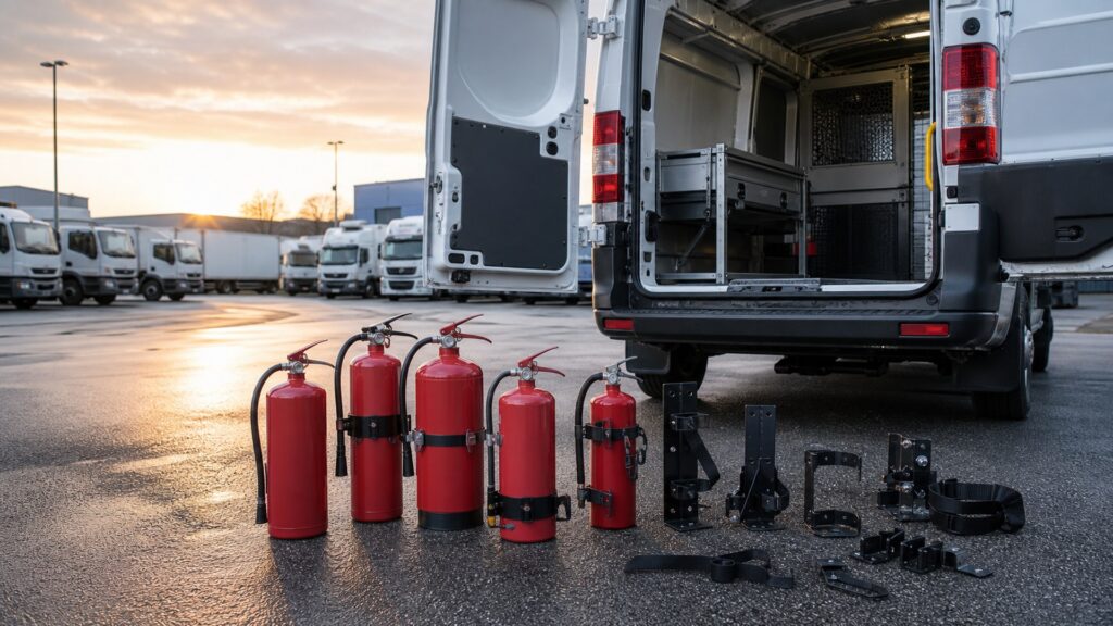 automotive fire extinguishers shopping setup for commercial vehicle readiness with practical vehicle-focused details