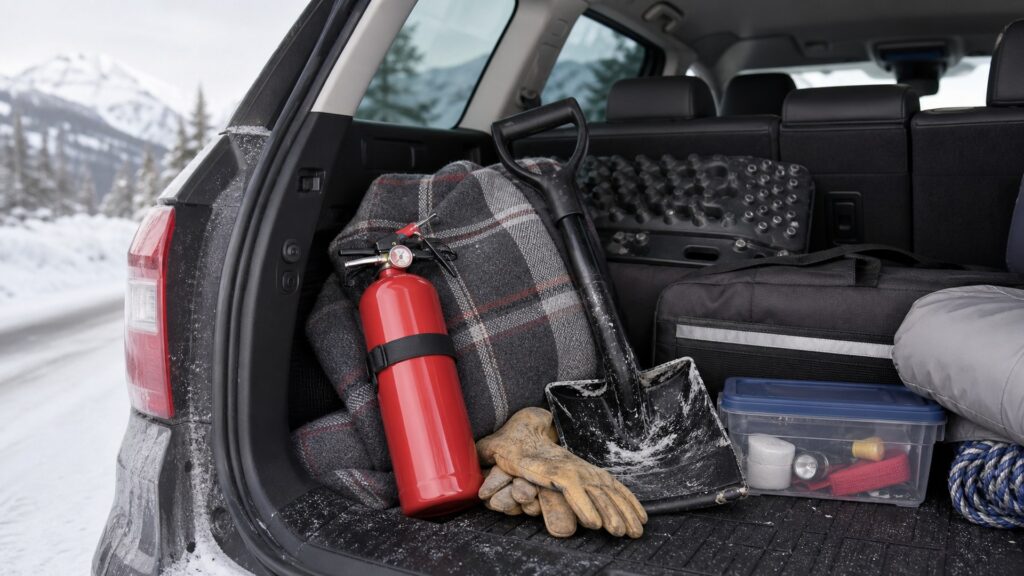 automotive fire extinguishers shopping setup for winter travel kits with practical vehicle-focused details