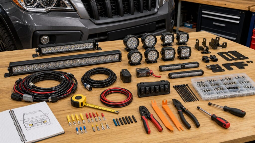 auxiliary lighting shopping setup for auxiliary lighting upgrade projects with practical vehicle-focused details