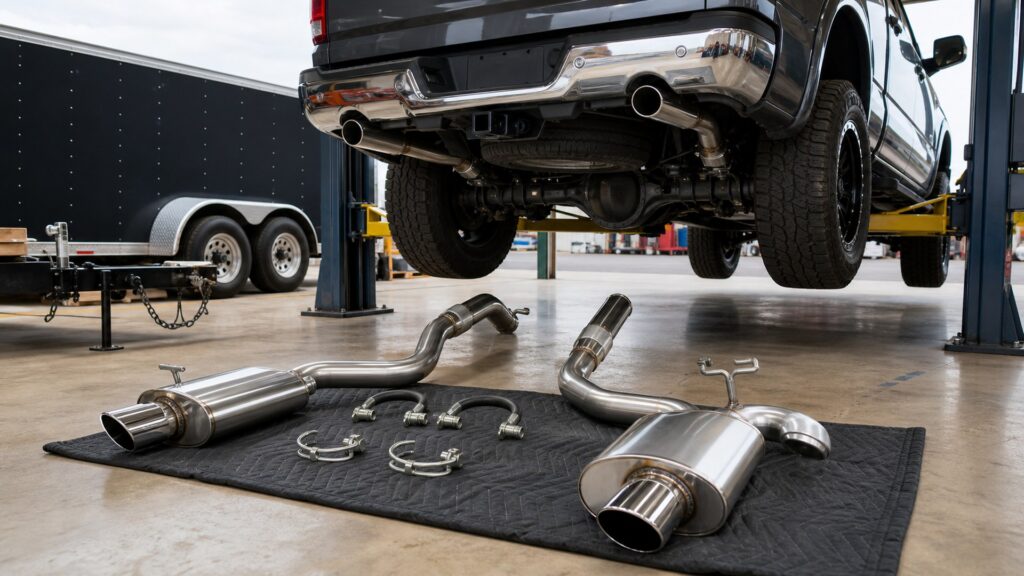 axle-back exhaust systems shopping setup for towing and load performance with practical vehicle-focused details