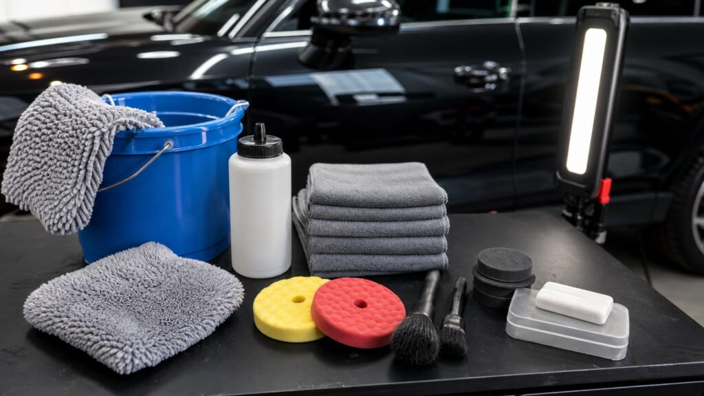 beginner detailing kits shopping setup for exterior correction projects with practical vehicle-focused details