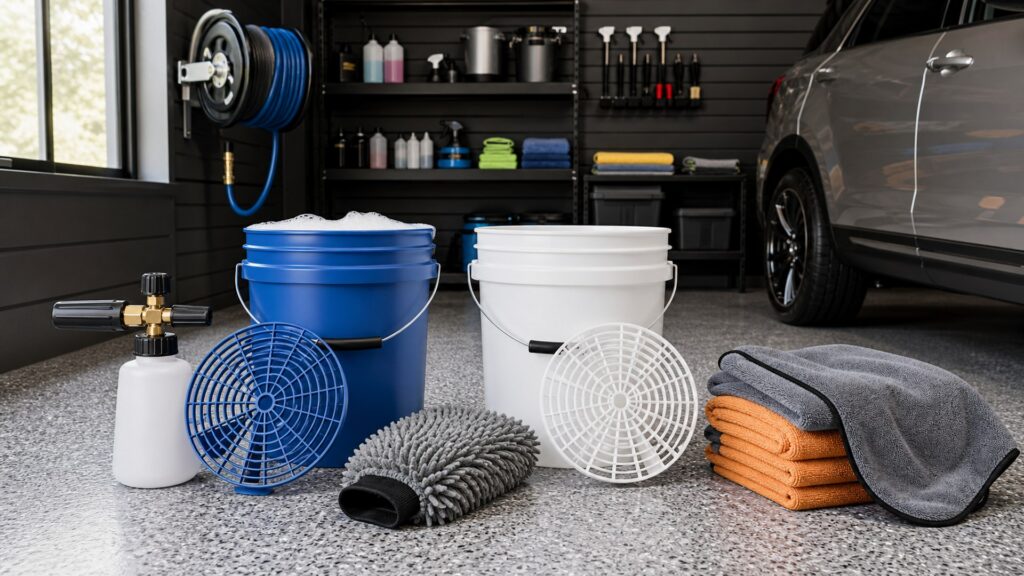 bucket wash systems shopping setup for garage detailing setups with practical vehicle-focused details