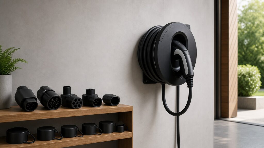 cable organizer reels shopping setup for adapter and connector compatibility with practical vehicle-focused details