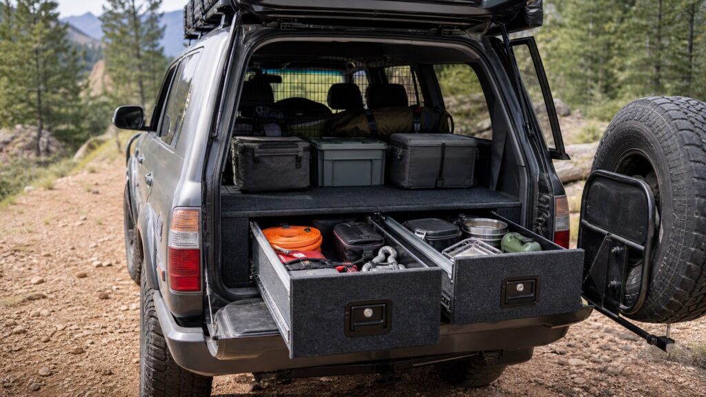 camping drawer systems shopping setup for vehicle weight and payload limits with practical vehicle-focused details