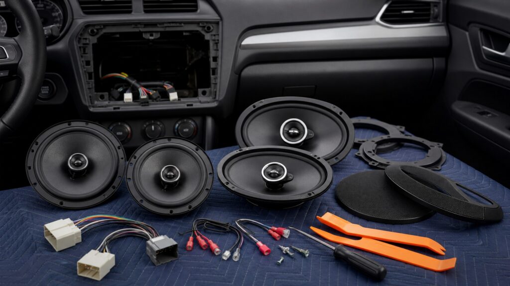 car speakers shopping setup for in-dash upgrade planning with practical vehicle-focused details