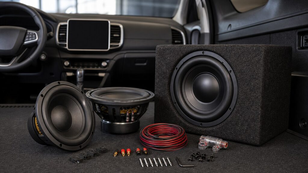 car subwoofers shopping setup for screen, sensor, and app integration with practical vehicle-focused details