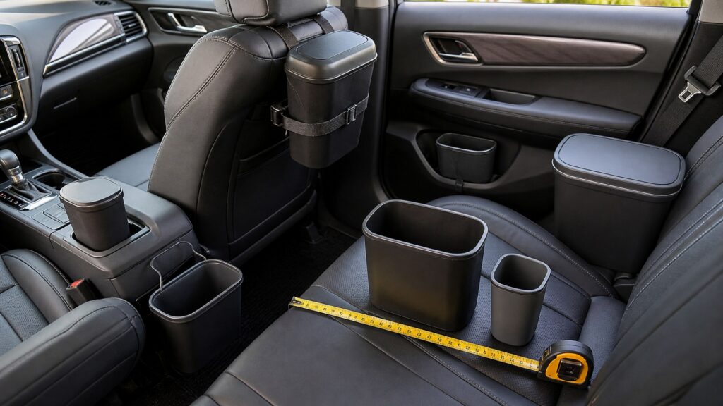 car trash cans shopping setup for interior fitment checks with practical vehicle-focused details