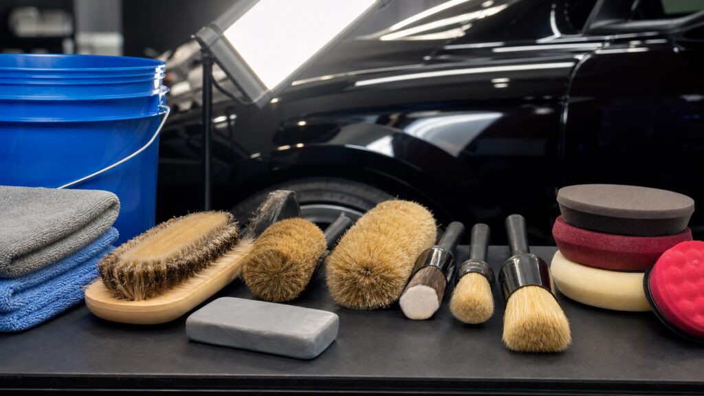 car wash brushes shopping setup for exterior correction projects with practical vehicle-focused details