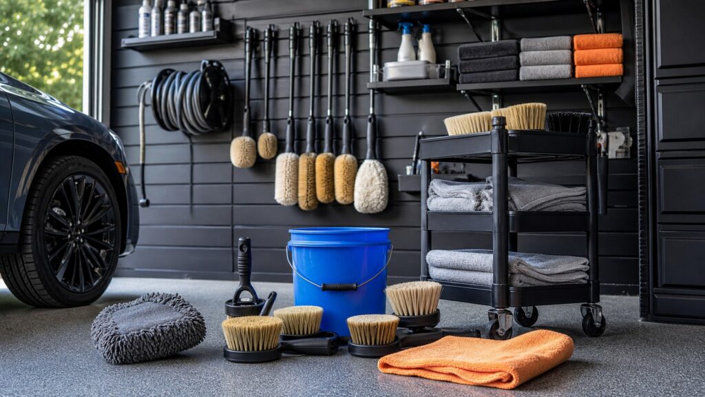 car wash brushes shopping setup for garage detailing setups with practical vehicle-focused details