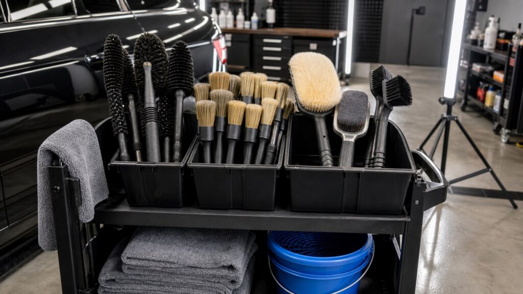 car wash brushes shopping setup for professional detailer workflows with practical vehicle-focused details