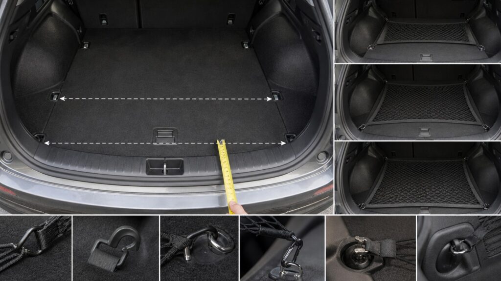 cargo storage nets shopping setup for interior fitment checks with practical vehicle-focused details